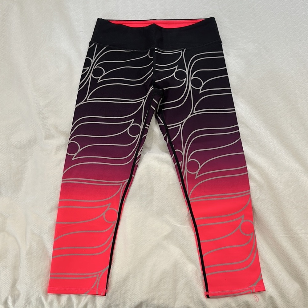 Fabletics Knee Length Neon Pink and Black Leggings